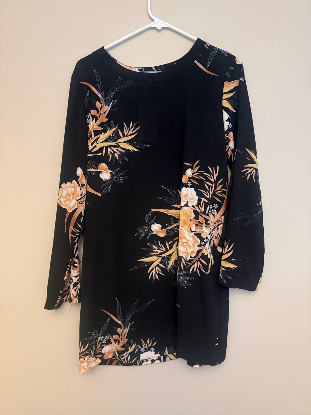 YOINS Black Mini Dress with Peach Floral Print
